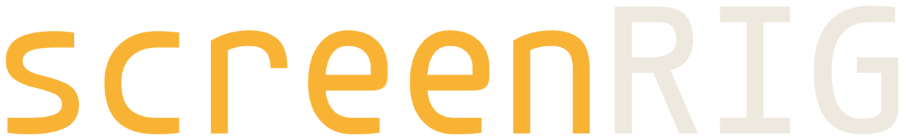 screenRIG wordmark, amber screen and white RIG